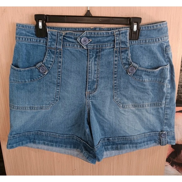 Gloria‎ Vanderbilt (12) Womens Jean Short High Rise Cuffed Hem Button Pockets - Picture 1 of 4